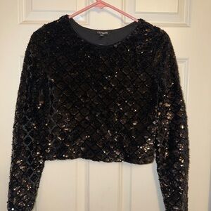 Express-Black Sequin Crop Top
